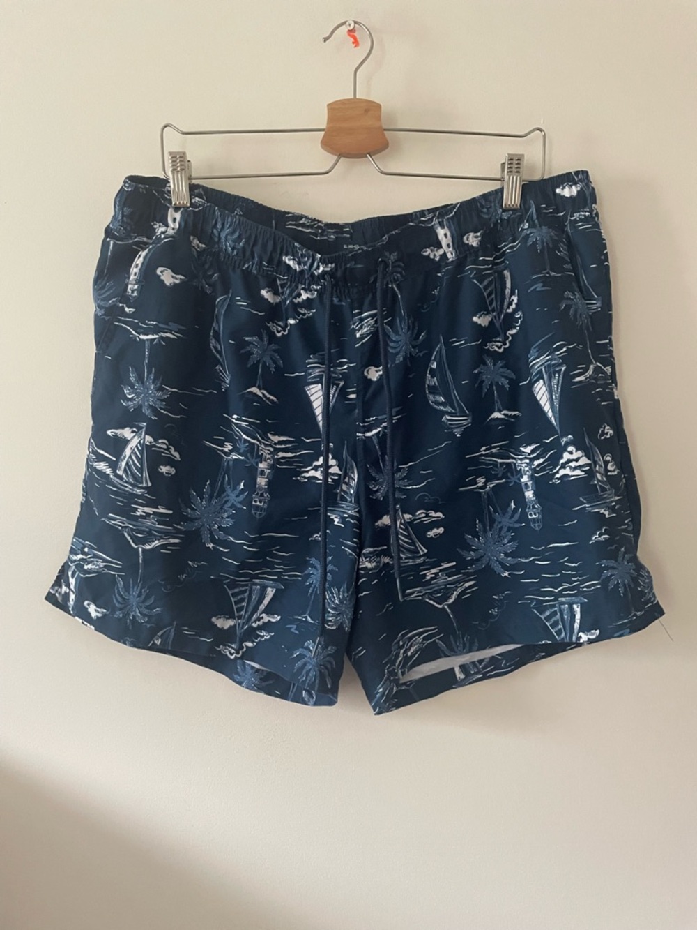 George Navy and White Tropical Sail Swim Trunks. Never worn.